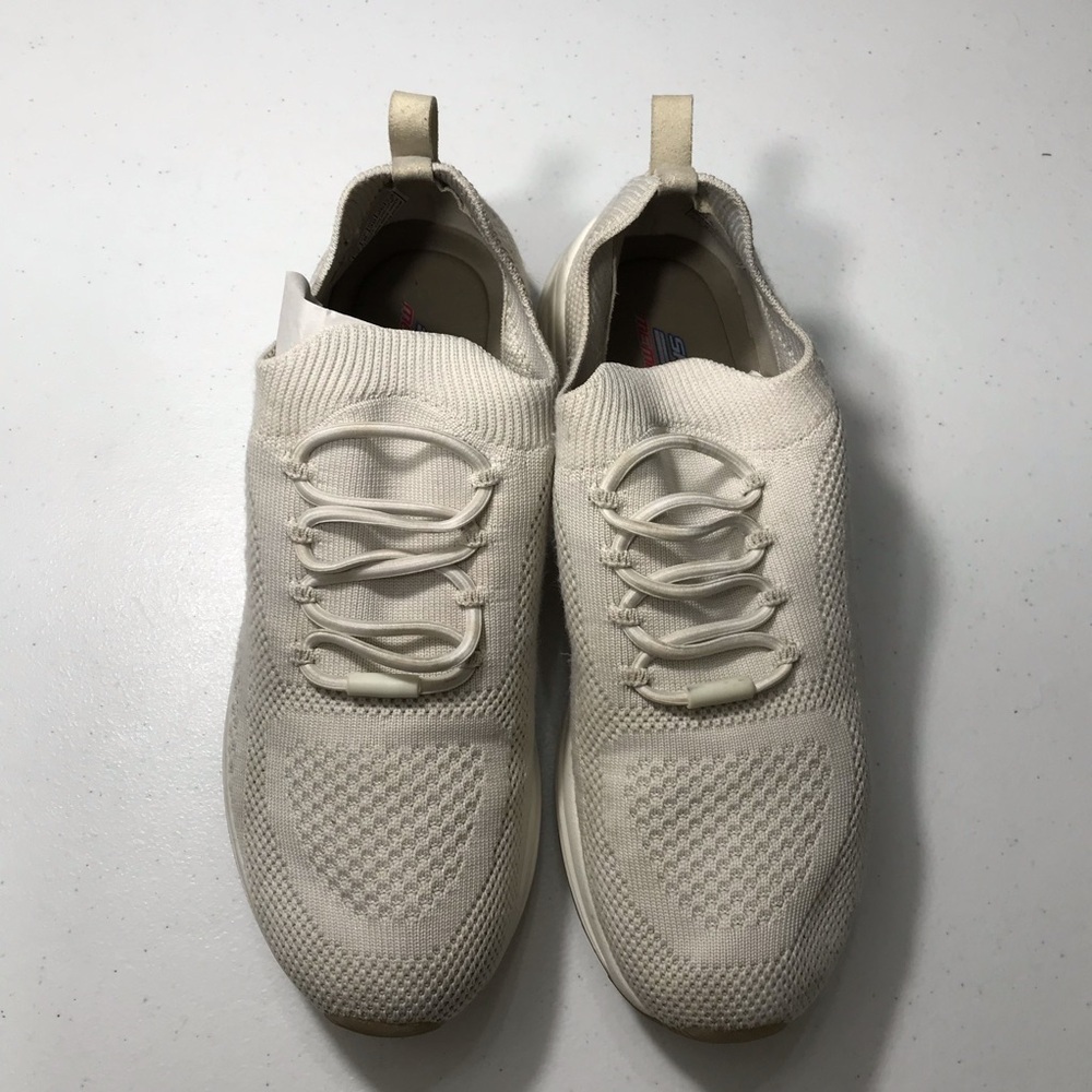 Skechers Bobs Platform Womens  Cream Knit Sneakers Size 9 SB-2